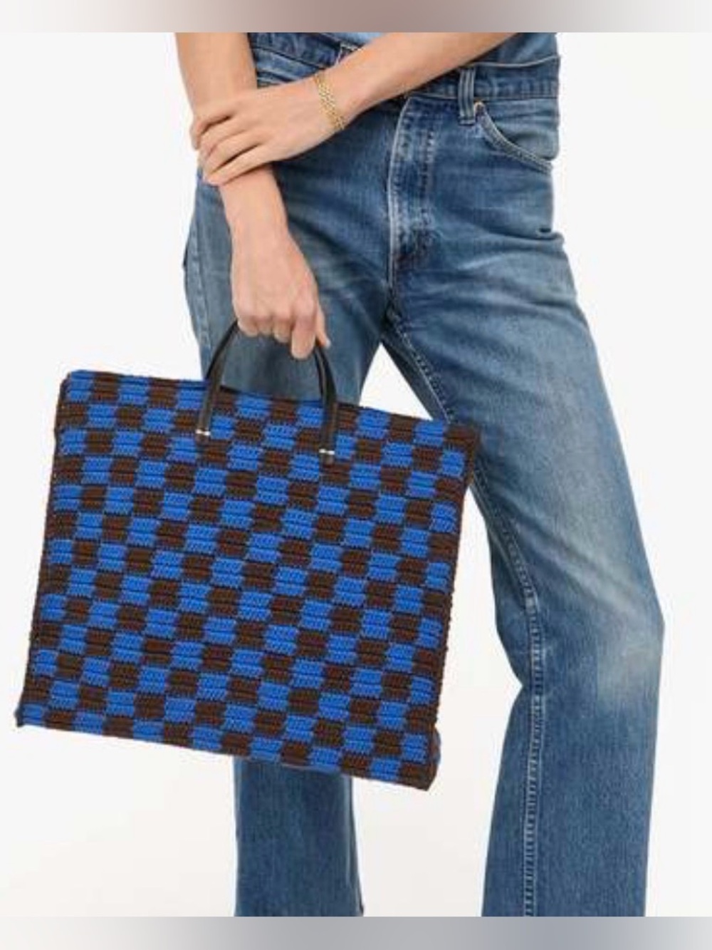 NEW Clare V Summer Simple Tote in Blue and Chocolate - Picture 8 of 9